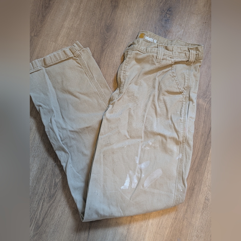 Men's Carhartt Work Pants 38 x 34 Paint Tan, Semi Distressed - Picture 3 of 7
